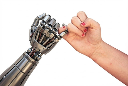 thinky swear logo - a human and a robot hand with interlocked pinkies